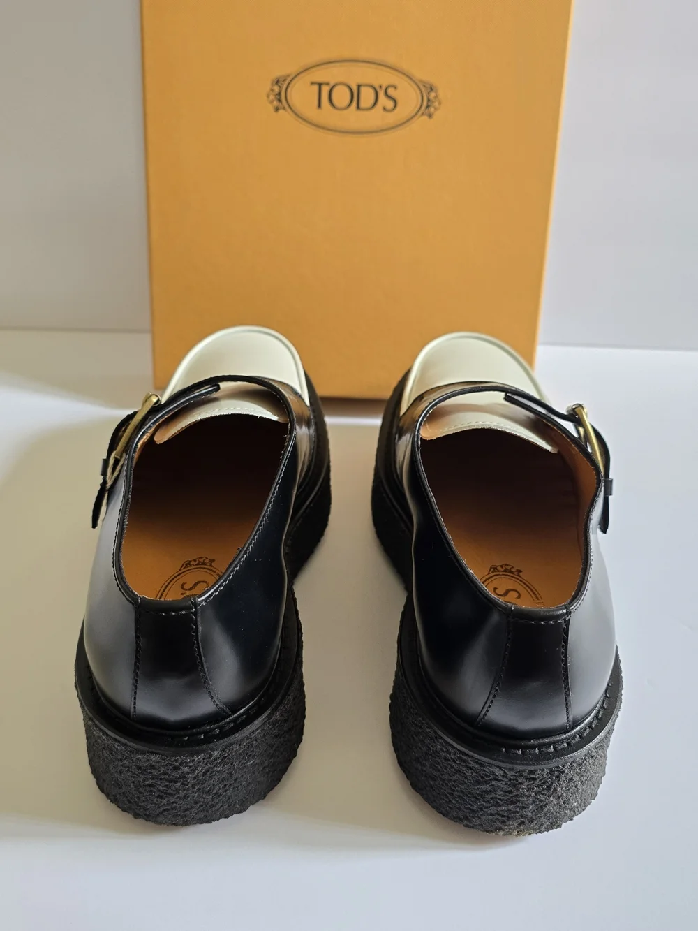 TOD'S Leather Loafer Shoes Size 39.5 Black White - Picture 5 of 10